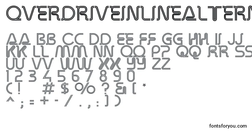 A fonte Overdriveinlinealternate – alfabeto, números, caracteres especiais