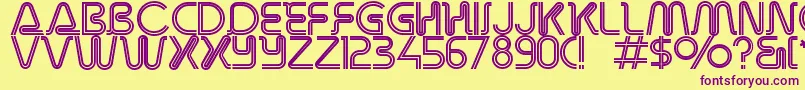 Overdriveinlinealternate-fontti – violetit fontit keltaisella taustalla