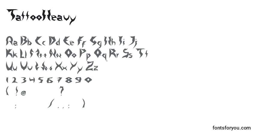 Schriftart TattooHeavy – Alphabet, Zahlen, spezielle Symbole