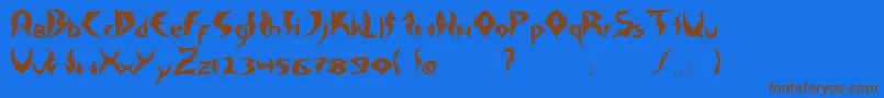 フォントTattooHeavy – 茶色の文字が青い背景にあります。