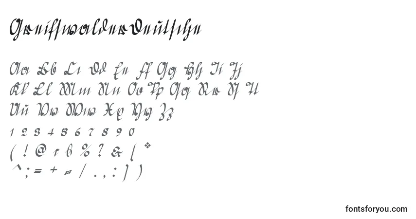 Шрифт GreifswalderDeutsche – алфавит, цифры, специальные символы