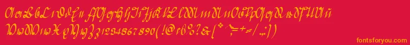 GreifswalderDeutsche-Schriftart – Orangefarbene Schriften auf rotem Hintergrund