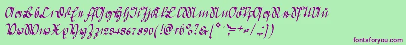 GreifswalderDeutsche-Schriftart – Violette Schriften auf grünem Hintergrund