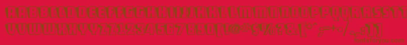 Fonte ShoCardCapsNf – fontes marrons em um fundo vermelho