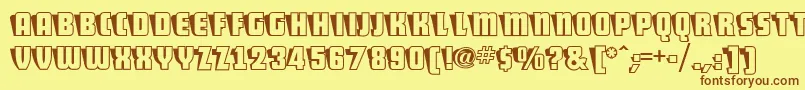 ShoCardCapsNf-fontti – ruskeat fontit keltaisella taustalla
