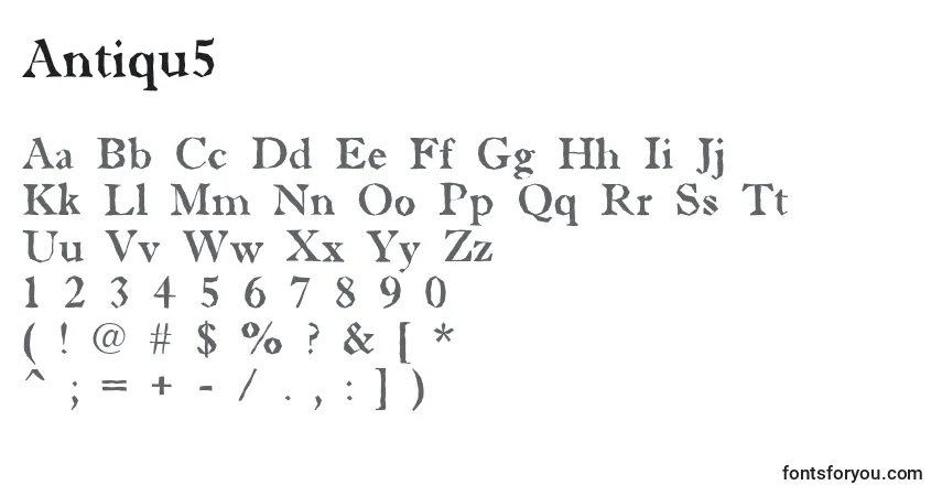 A fonte Antiqu5 – alfabeto, números, caracteres especiais