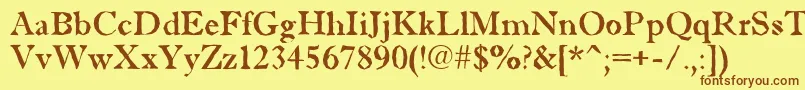 フォントAntiqu5 – 茶色の文字が黄色の背景にあります。