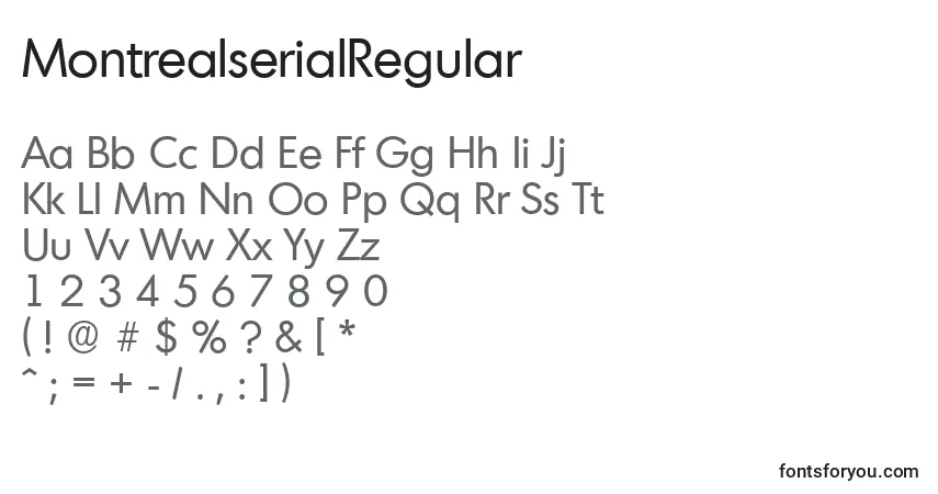 Czcionka MontrealserialRegular – alfabet, cyfry, specjalne znaki