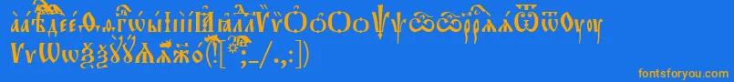 Orthodox.TtUcs8-Schriftart – Orangefarbene Schriften auf blauem Hintergrund