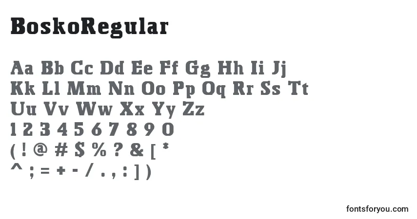 Schriftart BoskoRegular – Alphabet, Zahlen, spezielle Symbole