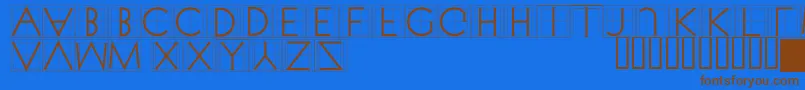 フォントXperimentypothreeSquares – 茶色の文字が青い背景にあります。