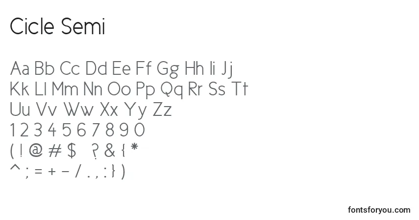 Fuente Cicle Semi - alfabeto, números, caracteres especiales