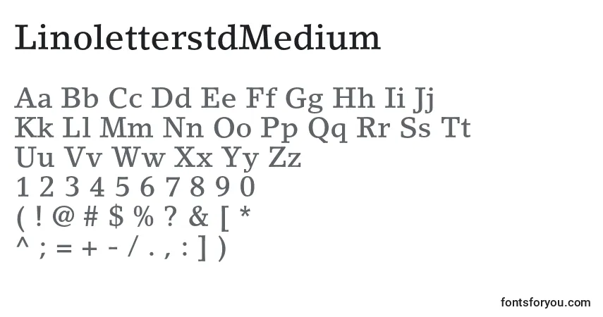 A fonte LinoletterstdMedium – alfabeto, números, caracteres especiais