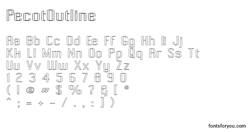Schriftart PecotOutline – Alphabet, Zahlen, spezielle Symbole