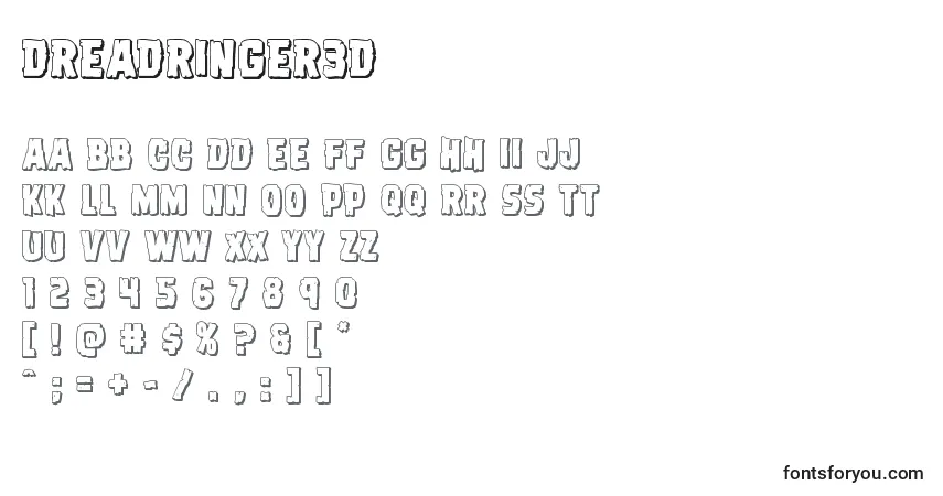 Czcionka Dreadringer3D – alfabet, cyfry, specjalne znaki