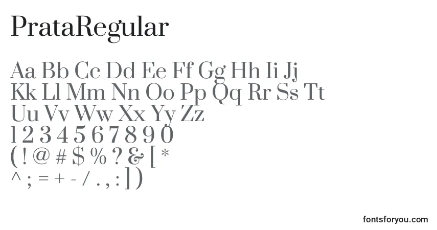 A fonte PrataRegular – alfabeto, números, caracteres especiais