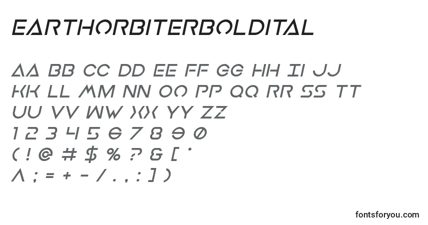 Schriftart Earthorbiterboldital – Alphabet, Zahlen, spezielle Symbole