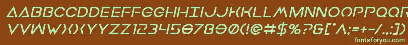 フォントEarthorbiterboldital – 緑色の文字が茶色の背景にあります。