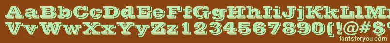 フォントPostofficeBold – 緑色の文字が茶色の背景にあります。