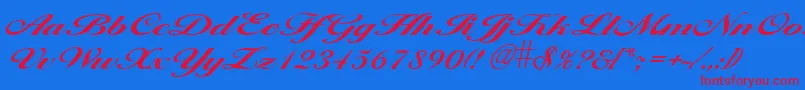 LarisimaBold-Schriftart – Rote Schriften auf blauem Hintergrund