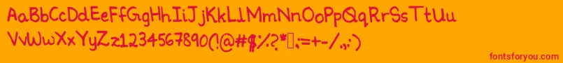 Czcionka Ninoshandwriting – czerwone czcionki na pomarańczowym tle