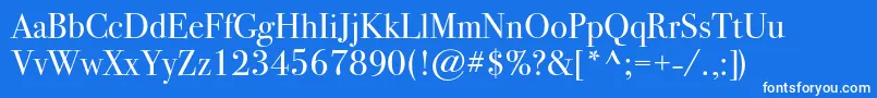 Bodoni72c-Schriftart – Weiße Schriften auf blauem Hintergrund