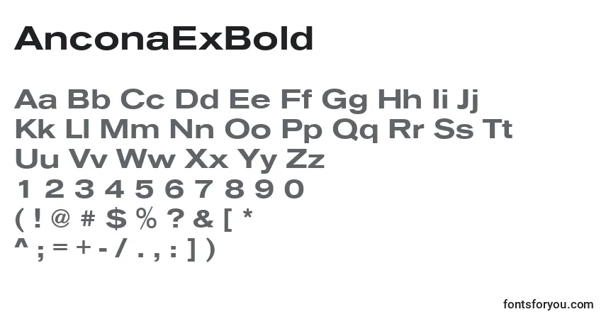 A fonte AnconaExBold – alfabeto, números, caracteres especiais