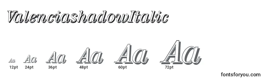 Размеры шрифта ValenciashadowItalic