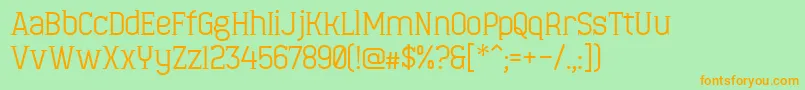 フォントMinaeffEct – オレンジの文字が緑の背景にあります。