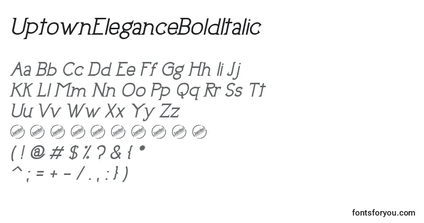 Schriftart UptownEleganceBoldItalic – Alphabet, Zahlen, spezielle Symbole
