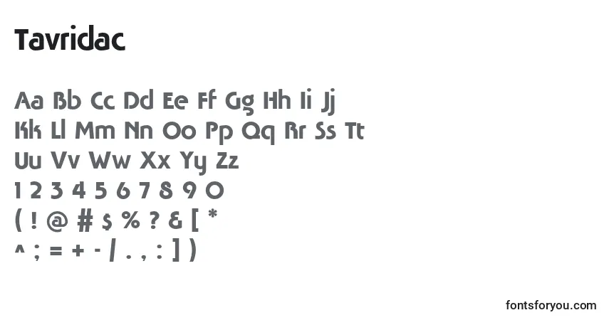 A fonte Tavridac – alfabeto, números, caracteres especiais