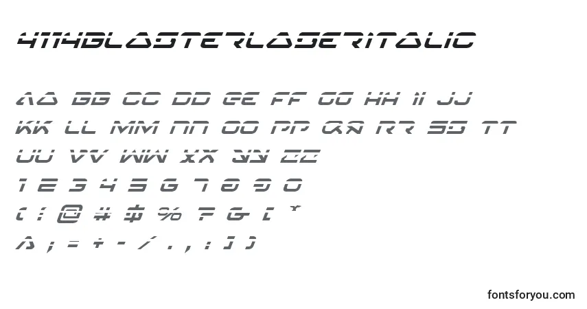 Шрифт 4114BlasterLaserItalic – алфавит, цифры, специальные символы