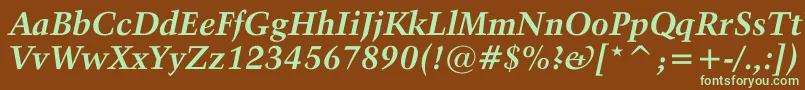 フォントActivaBoldital – 緑色の文字が茶色の背景にあります。