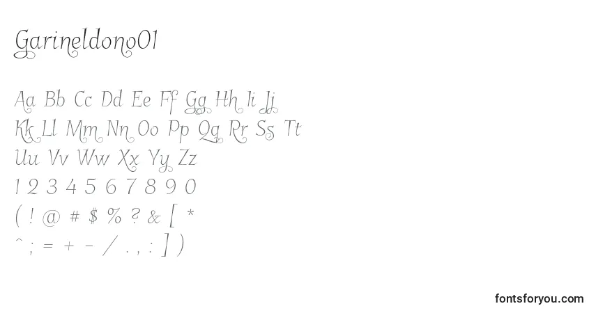 A fonte Garineldono01 – alfabeto, números, caracteres especiais