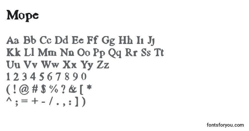 Czcionka Mope – alfabet, cyfry, specjalne znaki