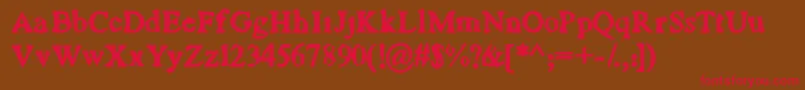 フォントMope – 赤い文字が茶色の背景にあります。