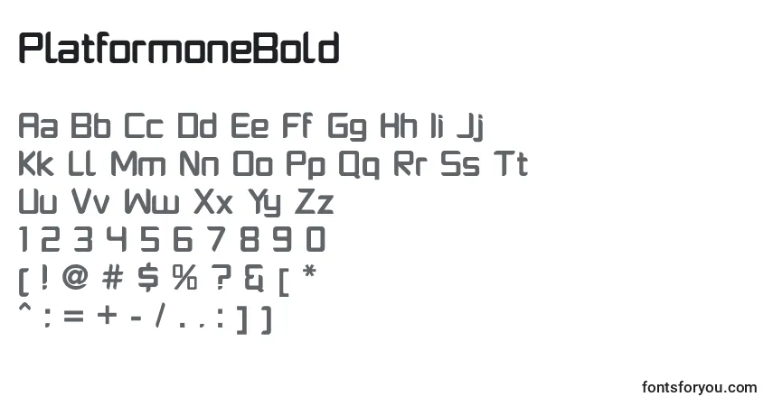 A fonte PlatformoneBold – alfabeto, números, caracteres especiais