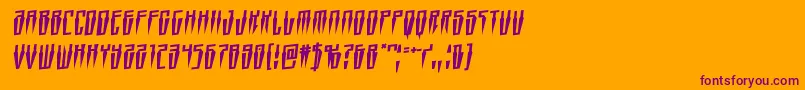 Swordtoothrotal-Schriftart – Violette Schriften auf orangefarbenem Hintergrund