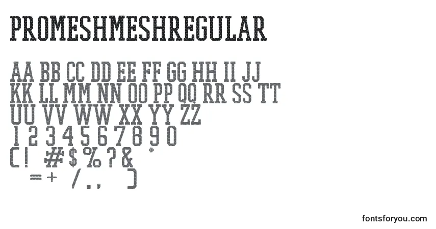 A fonte PromeshMeshRegular – alfabeto, números, caracteres especiais