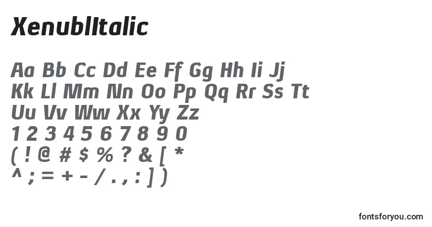 XenublItalicフォント–アルファベット、数字、特殊文字