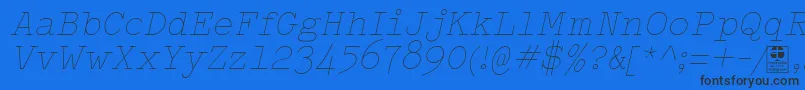 フォントTypowriterThinItalicDemo – 黒い文字の青い背景
