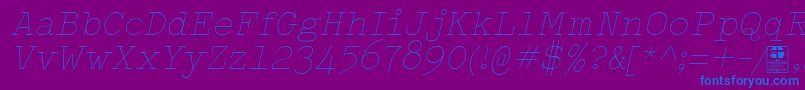 TypowriterThinItalicDemo-Schriftart – Blaue Schriften auf violettem Hintergrund
