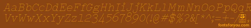 TypowriterThinItalicDemo-Schriftart – Orangefarbene Schriften auf braunem Hintergrund