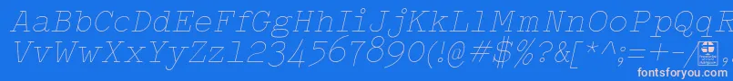 TypowriterThinItalicDemo-fontti – vaaleanpunaiset fontit sinisellä taustalla