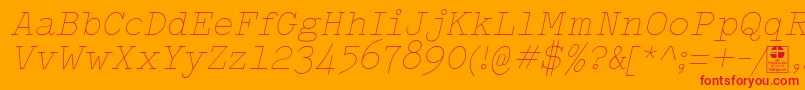 TypowriterThinItalicDemo-Schriftart – Rote Schriften auf orangefarbenem Hintergrund