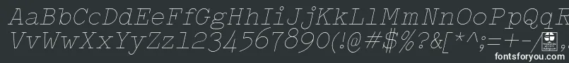 Fonte TypowriterThinItalicDemo – fontes brancas em um fundo preto