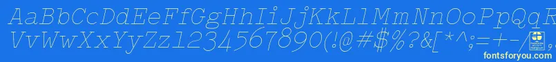 TypowriterThinItalicDemo-fontti – keltaiset fontit sinisellä taustalla