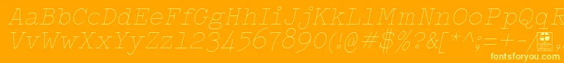 TypowriterThinItalicDemo-Schriftart – Gelbe Schriften auf orangefarbenem Hintergrund