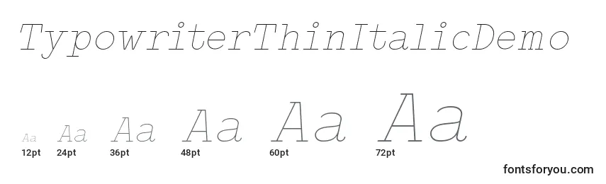 Размеры шрифта TypowriterThinItalicDemo