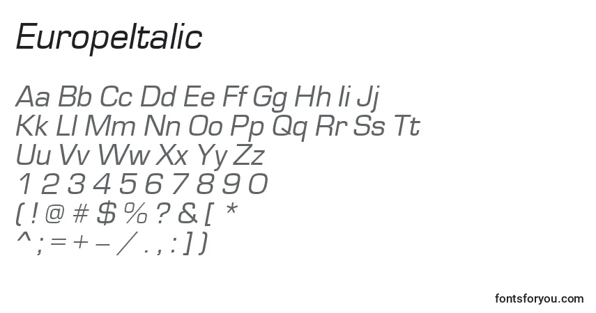 EuropeItalic-fontti – aakkoset, numerot, erikoismerkit